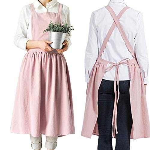 Küchen Schürze Aus Baumwolle Für Damen Extra Große Verstellbare Kochschürze Full Cover Workshop Schürze Für Garden Home BBQ Cafe Backen,Rosa von FMSBSC