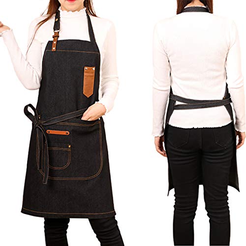 Küchenschürze Mit Sichtbarer Mitteltasche Schürze Mit Taschen Für Frauen Männer Schürze,Schwarz von FMSBSC