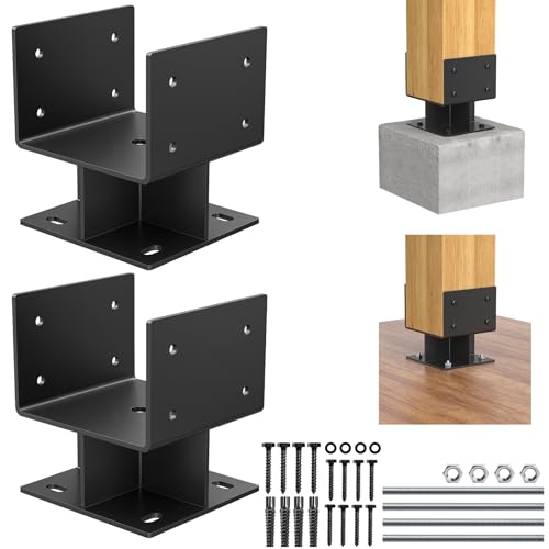 Betonpfostensockel, 15,2 x 15,2 cm, 2 Stück, verstellbare Pfostenanker aus Edelstahl (innen 8,9 x 8,9 cm), U-förmiger Holzpfostensockel für Pavillon, Deck, Veranda, Handlauf, Geländerstütze von FMhotu