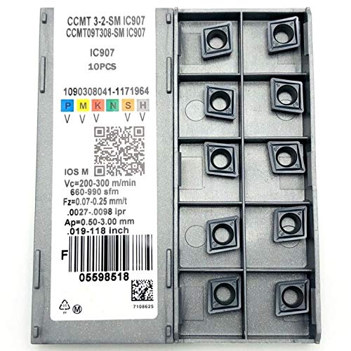 FMingNian 10pcs / Box CCMT09T304 CCMT09T308 SM Hohe Präzision Metalldrehmaschine Carbide Insert CNC Maschinenteile Tokarnyy drehbarer Schneidkopf (Größe : CCMT09T308 SM IC907) von FMingNian