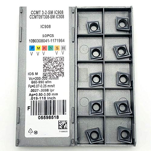 FMingNian 10pcs / Box CCMT09T304 CCMT09T308 SM Hohe Präzision Metalldrehmaschine Carbide Insert CNC Maschinenteile Tokarnyy drehbarer Schneidkopf (Größe : CCMT09T308 SM IC908) von FMingNian