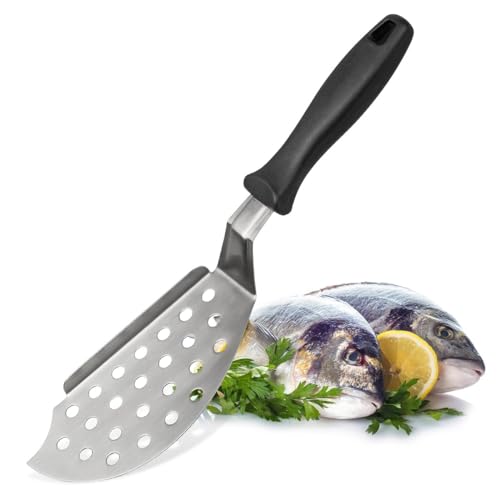 FMProfessional Fischwender mit seitlicher Kante by Fackelmann – Fischhalter mit praktischen Löchern – Spatula für den Grill zum Wenden von Fisch von FMprofessional