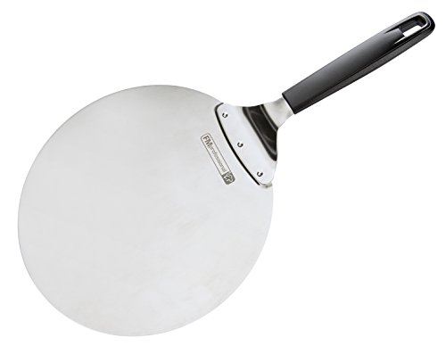 FMprofessional Pizzaheber/Servierheber BBQ, hochwertige Pizzaschaufel aus Edelstahl, runder Wender mit Kunststoffgriff (Farbe: Schwarz/Silber), Menge: 1 Stück von FMprofessional