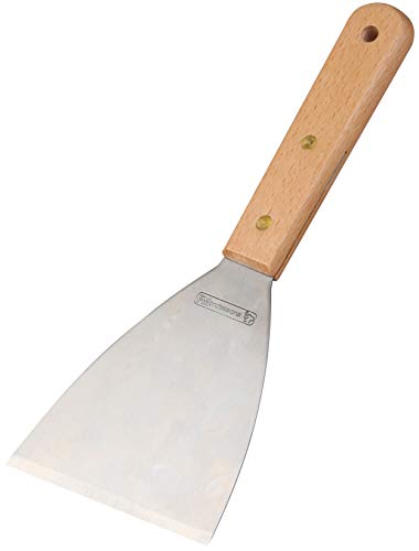 FMprofessional Spachtel Holzgriff 10 cm, hochwertiger Wender, Heber mit ergonomischem Griff aus Holz, vielseitiger Grillwender, Schaber mit Funktionsteil aus Edelstahll (Farbe: Silber/Braun) von FMprofessional