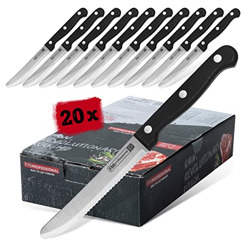 FMprofessional Steakmesser/Pizzamesser 20er-Set, Fleischmesser mit Funktionsteil aus Edelstahl, Hochwertiges Messer (Farbe: Schwarz/Silber), Menge: 20 Stück von FMprofessional