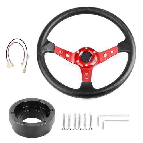 FNERRMEVC Auto Auto Sport-Driftlenkrad 350 Mm 14 Zoll Mit Adapterplatte 70 Mm Lochkreis(ROT mit Schwarz) von FNERRMEVC