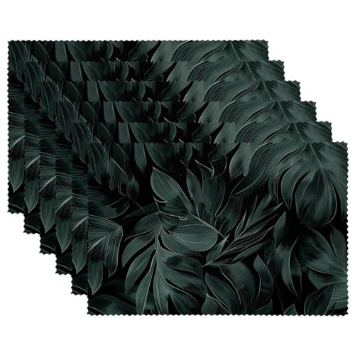 Platzdeckchen, Tischsets, Stoff-Platzsets, Modern Schwarz Grün Tropische Monstera Blätter, Tischset 6er Set, Tischset 4er Set von FNETJXF