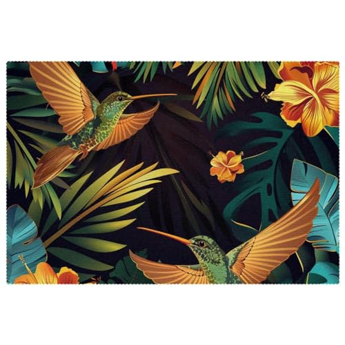 Platzdeckchen, Tischsets, Tischsets Abwaschbar, Modern Tropische Dschungel Blume Kolibri, Platzsets 6er Set, Platzsets 4er Set von FNETJXF