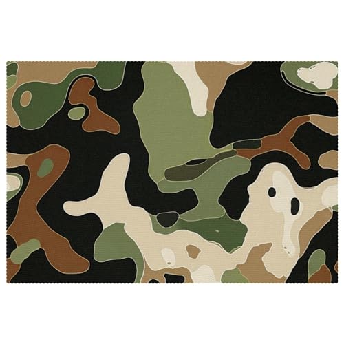 Platzdeckchen,Tischset,Tischsets Abwaschbar,Fashion Camouflage Grün,Platzdeckchen 6er Set,Platzdeckchen 4er Set von FNETJXF