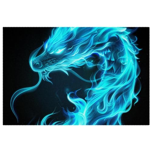 Platzdeckchen Tischset Abwaschbar Platzdeckchen Drachenblau Kunst Feuer Tischset 6er Platzdeckchen Platzdeckchen 4er Set von FNETJXF