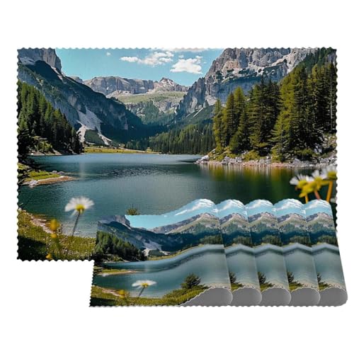Platzdeckchen Tischset Abwaschbar Platzdeckchen Landschaft See Berg Wald Tischsets 6er Set Platzsets 4er Set von FNETJXF