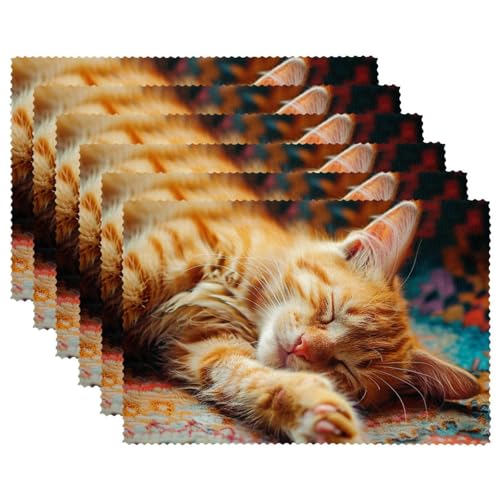 Platzdeckchen Tischset Abwaschbar Platzdeckchen Orange Katze Tischmatten 6er Set Platzdeckchen 4er Set von FNETJXF