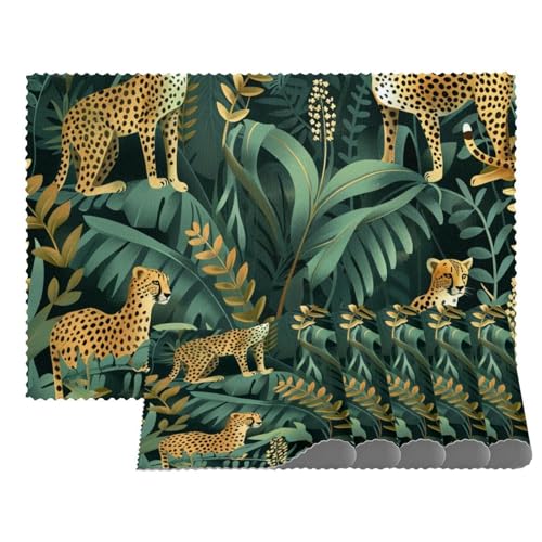 Platzdeckchen Tischsets Abwaschbar Platzdeckchen Modern Cartoon Tropische Dschungel Tier Leopard Platzsets 6er Set Tischmatten 4er Set Platzdeckchen Tischsets Abwaschbar Platzdeckchen Modern Cartoon Tropische Dschungel Tier Leopard Platzsets 6er Set Tischmatten 4er Set von FNETJXF