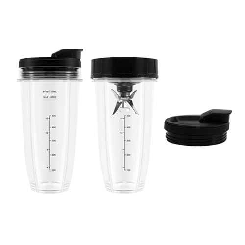 Ersatzteile For Mixer, Kompatibel Mit Ninja, 2 Becher À 24 Oz Mit To-Go-Deckel, 7-Flossen-Extraktionsklinge, Kompatibel Mit Nutri, Auto IQ von FNFEJHTB