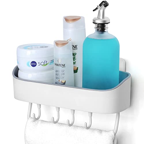 FNG8 Cremefarbene Duschablage Ohne Bohren mit 4 Haken - Abnehmbare Selbstklebende Duschablage & Badezimmer Regal aus Kunststoff mit Ablauflöchern für Shampoo - Für Küche & Bad von FNG8