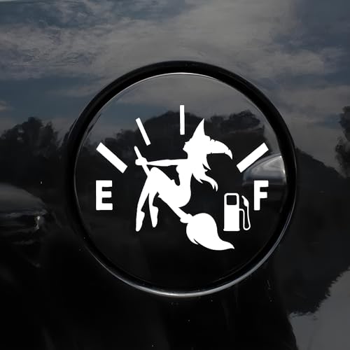 Hexen Tankdeckel Aufkleber für Autos - Magische Hexe auf Besen mit E/F Benzinsymbol - Wetterfester Vinyl-Sticker - Cooles Halloween Design (10x12cm, 2er-Set) von FNGEEN