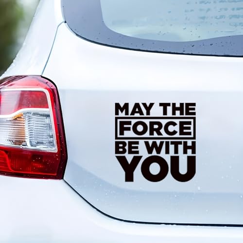 Star Wars Aufkleber "May the Force Be With You" - Offizieller Stil - Hochwertiger Vinyl-Sticker für Laptop, Auto & Handy - Schwarz/Weiß Design - Ideal für Fans (15x15cm, 2er-Set) von FNGEEN
