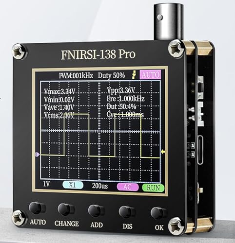 Fnirsi -138 PRO Handheld Mini Digital Oszilloscope 2.5MSa/s 200KHz Analog Bandwidth Support AUTO,80Khz PWM And Firmware Update(With Battery and p6100 hv prove) von FNIRSI
