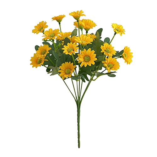 Chrysanthemen Kamille Kunstblumen mit 21 Blütenknospen und Blätter, Aus Seide und Plastik, 30cm Blumenstrauß für Vasen Deko Hochzeitsdeko Zuhause Balkon Kitchen Fotografie Decor (Yellow, 30 cm) von FNKDOR