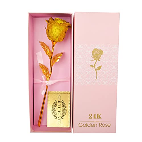 FNKDOR 24K Goldfolie Rose Kunstblumen mit Geschenkbox 25cm Bunt Glitzer Künstliche Rose Blumenstrauß (Gold, One Size) von FNKDOR