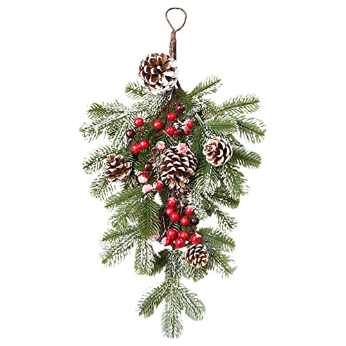 FNKDOR 55×35 cm Hängender Türkranz Weihnachtskranz Weihnachtsgirlande mit Künstlicher Tannenzapfen Beere Tannenzweige, für Outdoor Indoor Weihnachtsdeko (1 Stück) von FNKDOR