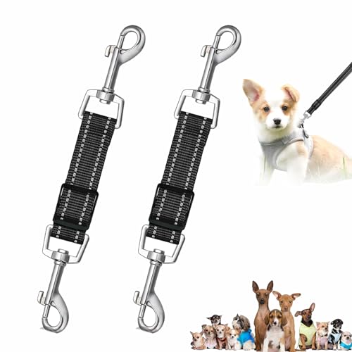 2 x Hundehalsband-Clips, schwarz, doppelendige Leine, Haustierhalsbandverbinder, verstellbare Doppel-Clip-Leine für Hunde, Halsband zu Geschirr, Sicherheitsglied mit doppelseitigem 2 x Hundehalsband-Clips, schwarz, doppelendige Leine, Haustierhalsbandverbinder, verstellbare Doppel-Clip-Leine für Hunde, Halsband zu Geschirr, Sicherheitsglied mit doppelseitigem von FNSIGHD