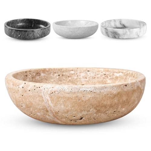 FNTSTICGOODS Travertin Dekoschale – 19,8 cm Durchmesser & 5,1 cm Höhe – Schlüsselschale für den Eingangsbereich – Travertin – organisches modernes Herzstück – Beige/Natur von FNTSTICGOODS