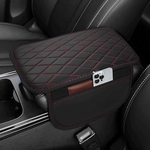 FNUQKREF Auto Armlehnenkiss FüR Jeep Wrangler JL JLU/Gladiator JT 2018-2023, Memory Schaum Universelle Pu Leder Abdeckung Mittelkonsole rutschfeste & wasserdichte Polsterung, Black-Red von FNUQKREF