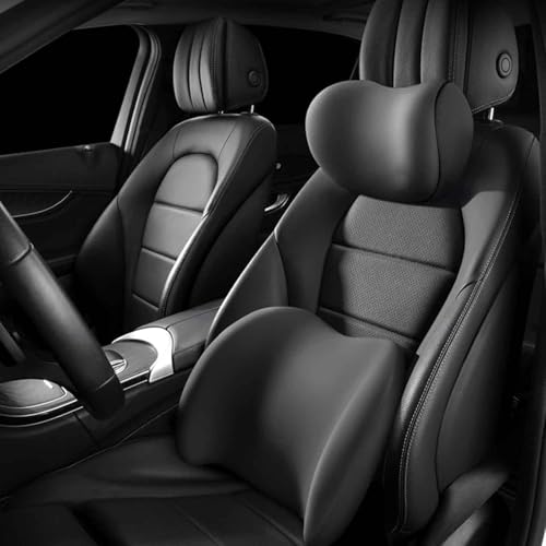FNUQKREF Auto Kopfstütze Und Lordosenstützkissen Für Dacia Solenza/Spring Electric/Spring Electric 2000-2024, Ergonomisches Lordosenkissen Nackenkissen Set Linderung Von Nacken Verstellbarem Gurt von FNUQKREF