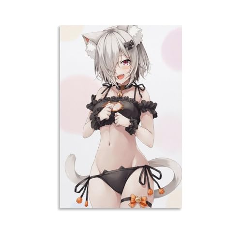 FNWNJNG Anime Waifu Silver Neko Cat Girl Poster Dekorative Malerei Leinwand Wandkunst Wohnzimmer Poster Schlafzimmer Malerei,Wandkunst Bilddruck Moderne Familienzimmer Dekor 12x18inch(30x45cm) von FNWNJNG