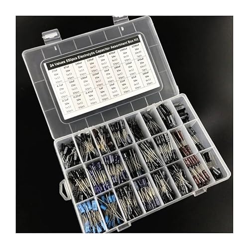 FNYUVNFAF 24 Values 550pcs 16V/25V/35/50V (0.1uF to 2200uF) Mix Electrolytic Capacitor Assorted kit with Storage Box von FNYUVNFAF
