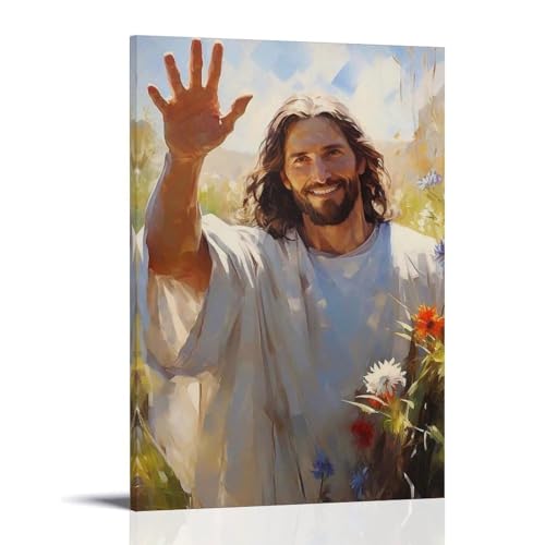 Religions-Poster, lächelndes Jesus, Zimmer-Dekoration, moderne ästhetische Wandkunst, Geschenk für Freunde, Bettrahmen-Stil, 20 x 30 cm von FOBKDL