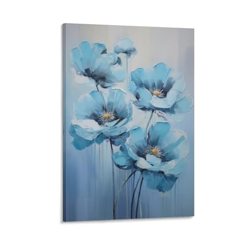 Abstrakte blaue Blumen Gemälde auf Leinwand Wandkunst Aquarell natürliche Blume Leinwand Drucke Poster Wanddekoration für Heimdekorationen von FOCCAR