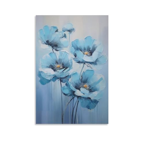 FOCCAR Abstrakte blaue Blumen Wandkunst Leinwand Drucke Aquarell Natürliche Blume Bilder auf Leinwand Poster Wanddekoration für Wohnzimmer von FOCCAR