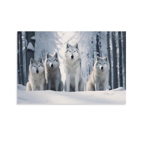Bedruckte Leinwand mit schneeweißem Wolf, Naturwald, Tiere, Wanddekoration für Wohnzimmer, Schlafzimmer, Wandkunst von FOCCAR
