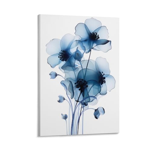 Blaue Blumen Wandkunst Leinwand Drucke Moderne Mohnblume Abstrakte Blumenbilder auf Leinwand Poster Wanddekoration für Heimdekorationen von FOCCAR