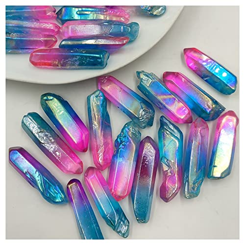 FOCCAR 3pc/Lot Galvanisierter Aura-Kristallstab PointNatural Quartz Stone Specimen Home Room Decor Blue Pink Semi-Edelstein Jade Antiquitäten exorzieren böse Geister Naturstein von FOCCAR