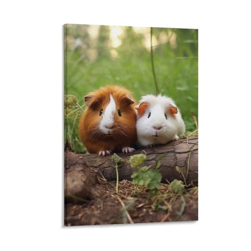 FOCCAR Bedruckte Leinwandposter mit Meerschweinchen-Motiv, modernes süßes Tierpaar, Wanddekoration für Wohnzimmer, Schlafzimmer, Wandkunst von FOCCAR