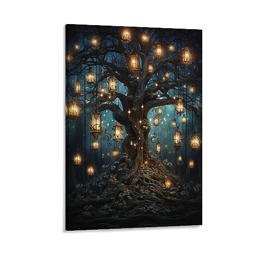 FOCCAR Blinkende Lichter Wandkunstdrucke Big Trees Lanterns Americana Bilder auf Leinwand Poster Wanddekoration für Schlafzimmer Heimdekoration von FOCCAR