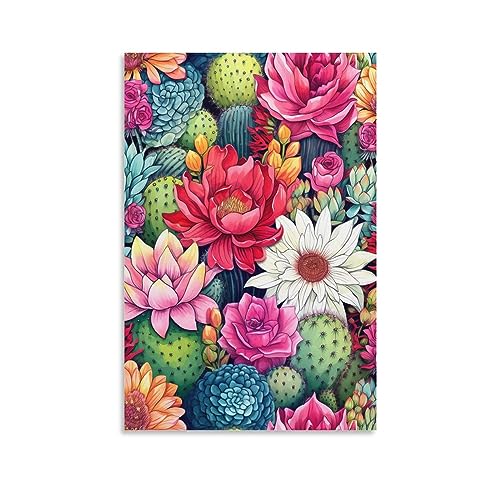 FOCCAR Bunte Blumen Leinwand Wanddekoration Schöne Kaktus Tropische Pflanzen Poster Wandkunst für Wohnzimmer Schlafzimmer Kunstwerk von FOCCAR