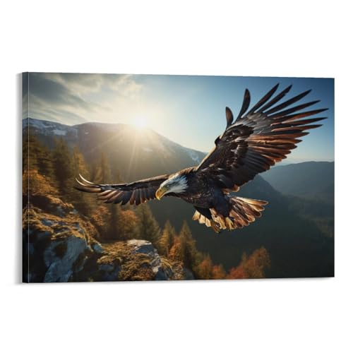 FOCCAR Coole Adler bedruckte Leinwand Poster Schöne Feder Morgenlicht Natürliche Tier Wanddekoration für Wohnzimmer Schlafzimmer Wandkunst von FOCCAR