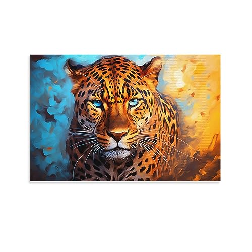 FOCCAR Coole Leinwandposter mit Leopardenmuster, Vintage, wunderschöne, bunte Tier-Wanddekoration für Wohnzimmer, Schlafzimmer, Wandkunst von FOCCAR