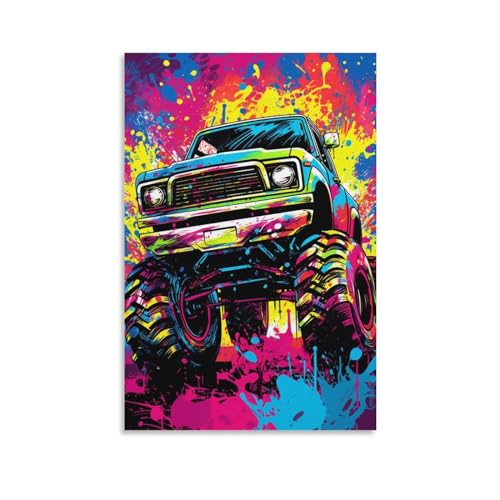 FOCCAR Coole Monster Truck Leinwand Drucke Wandkunst Bunte Malerei Rennen Auto Poster Wanddekoration für Home Dekorationen Kunstwerk von FOCCAR