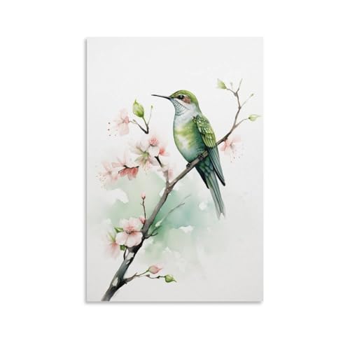 FOCCAR Feine Aquarell Kolibri Gemälde auf Leinwand Wandkunst Natur Blumen Bunte Vögel Leinwand Drucke Poster Wanddekoration für Heimdekorationen von FOCCAR