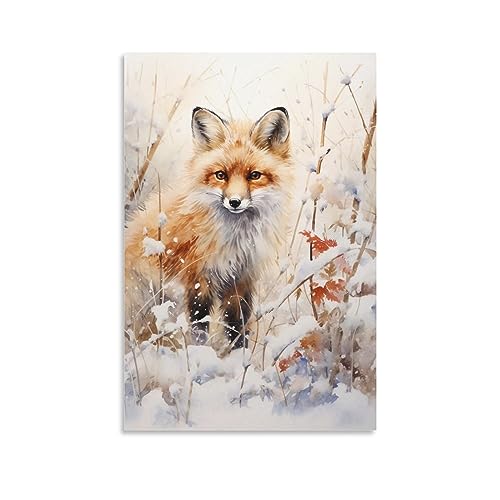 FOCCAR Rustikaler Fuchs bedruckte Leinwand Poster Vintage Wildtiere Tier Wanddekoration für Wohnzimmer Schlafzimmer Wandkunst von FOCCAR