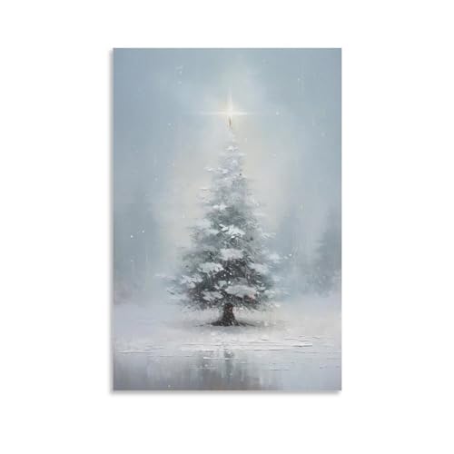 FOCCAR Vintage Weihnachtsbaum Leinwand Drucke Wandkunst Natürliche Winter Schnee Pflanzen Poster Wanddekoration für Home Dekorationen Kunstwerk von FOCCAR