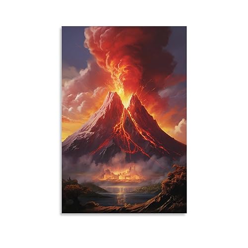 FOCCAR Wunderschöne Vulkan-Spektakel Leinwand Wanddekoration Vulkanausbruch brennender Feuer Berg Poster Wandkunst für Wohnzimmer Schlafzimmer Kunstwerk von FOCCAR