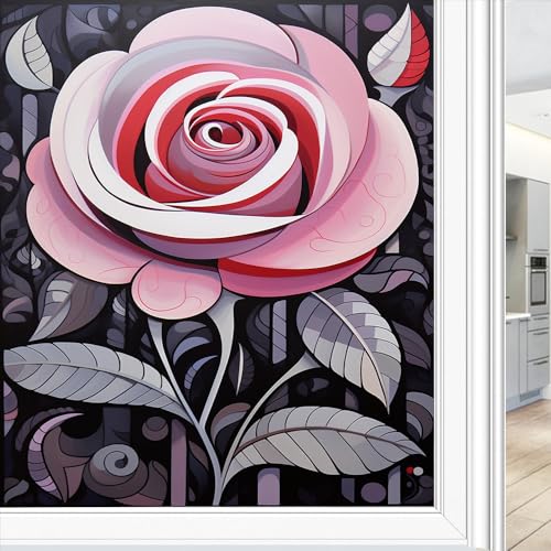 Fensterfolie mit Aquarell-Rose, Sonnenschutz, abstrakte rosa Blume, Natur, Buntglas-Fensterfolie, kein Kleber, dekorative Fensterhaftung für Fenster und Glastür, 45 x 60 cm von FOCCAR