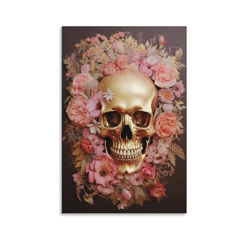 Floral Skull Wall Art Prints Vintage Gothic Flower Golden Skeleton Pictures on Canvas Poster Wall Decor for Bedroom Home Decorations von FOCCAR