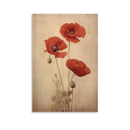 Kunstdruck auf Leinwand, Motiv: rote Mohnblumen, rustikale Blume, Mohnblumen, Poster, Wanddekoration, Malerei, Kunst für Zuhause, Zimmer, Kunstwerk von FOCCAR